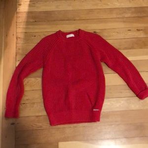 Red crew neck knit sweater